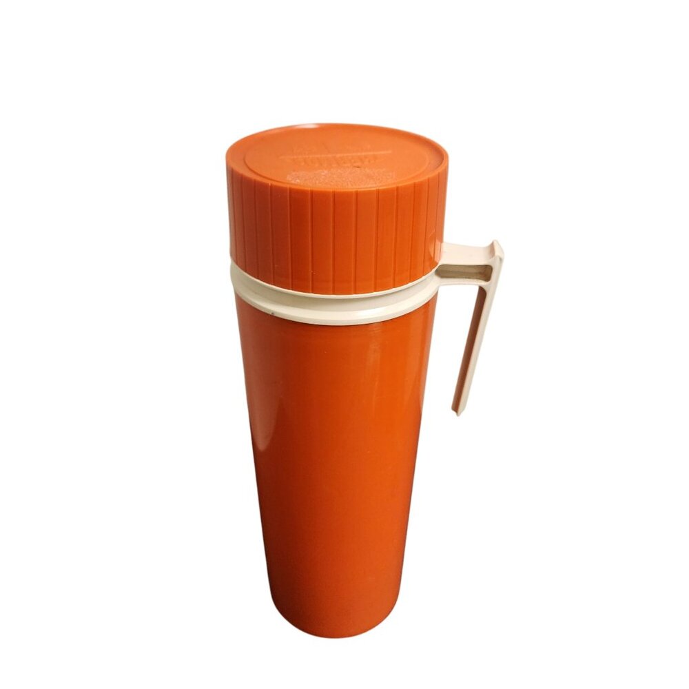 Vintage Thermos Brand Orange Vacuum Insulated Travel Mug With Handle & Stopper M